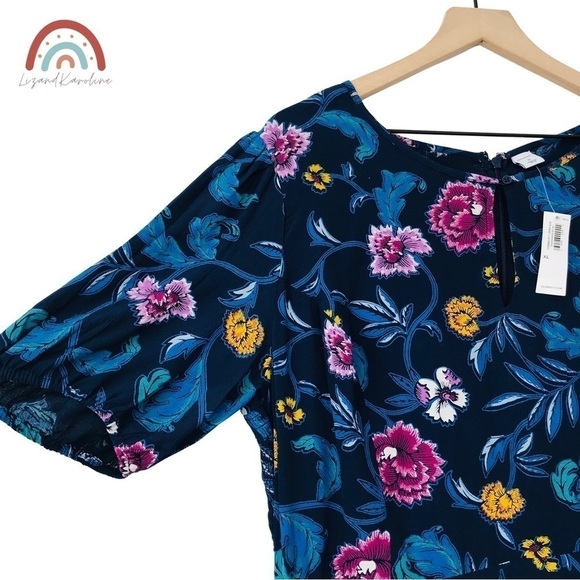 New! Old Navy Bohemian Smocked Blue Floral Fit & Flare Dress - Picture 5 of 11